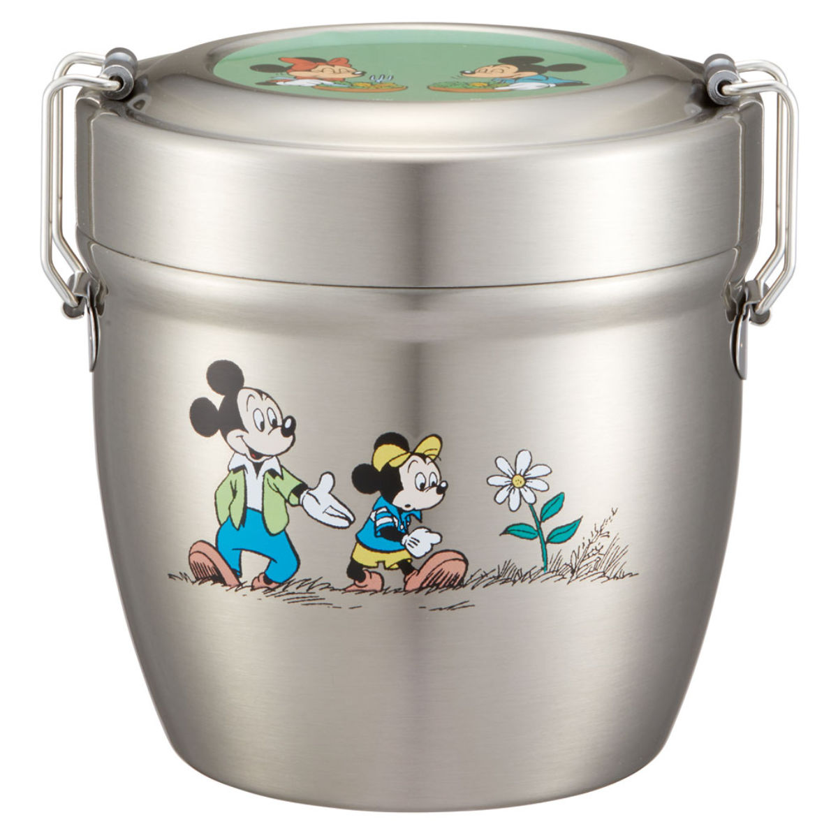 弁当箱 保温 丼 抗菌 550ml 真空ステンレス 保温弁当箱 ミッキーマウス グリーンワールド ( ミッキー 保冷 ランチジャー 保温ジャー 銀 AG ランチポット お弁当箱 ランチボックス 丼ぶり 二段 真空二重構造 )
