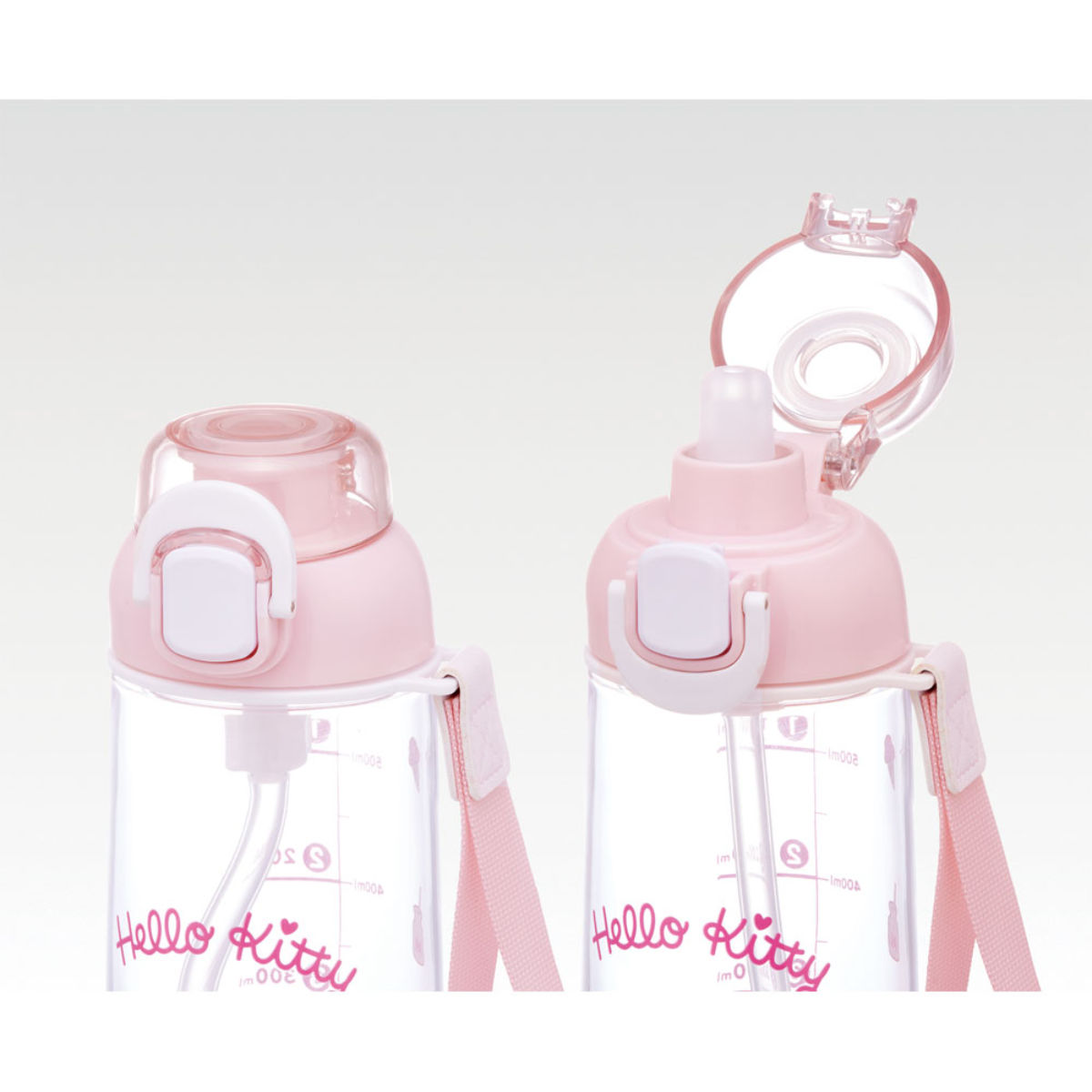 水筒 630ml ワンプッシュストローボトル ハローキティ ( キティ 子供用 プラスチック ストローボトル クリア ワンタッチ 目盛り ストラップ付き 広口 軽量 ストロー ボトル ワンプッシュ )