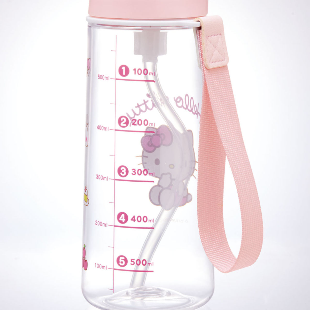 水筒 630ml ワンプッシュストローボトル ハローキティ ( キティ 子供用 プラスチック ストローボトル クリア ワンタッチ 目盛り ストラップ付き 広口 軽量 ストロー ボトル ワンプッシュ )