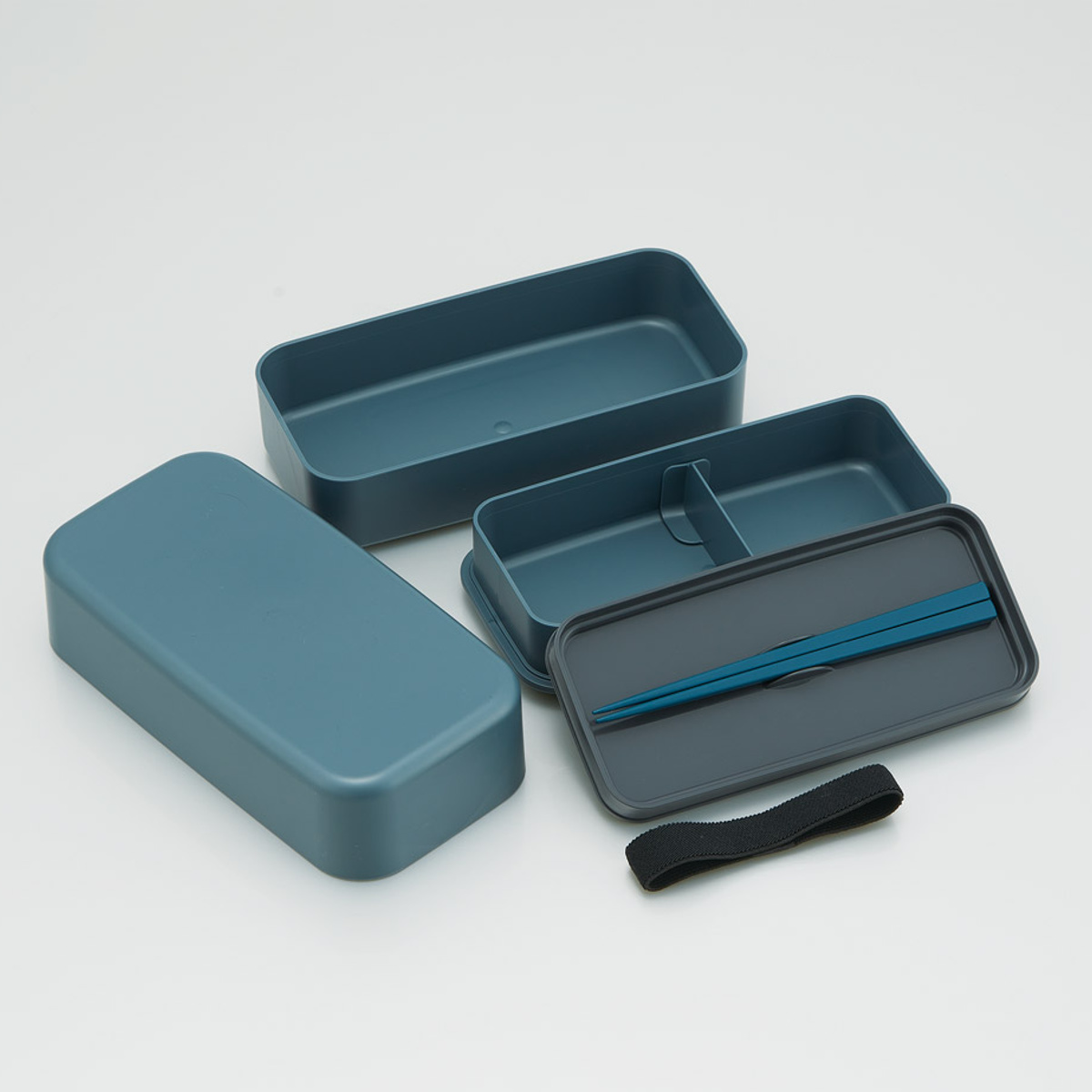 弁当箱 1000ml 箸付きランチボックス2段 ( ランチボックス 食洗機対応 レンジ対応 二段 箸 付き 2段 日本製 仕切り付き 入れ子式 ランチベルト 食洗機OK レンジOK お弁当 弁当 二段弁当 ) 【アッシュブラック】 アッシュブラック