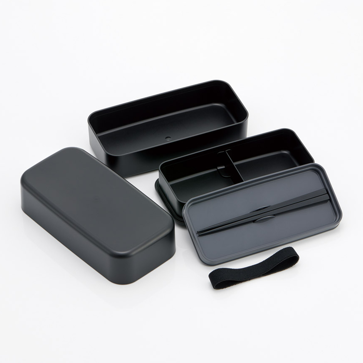 弁当箱 1000ml 箸付きランチボックス2段 ( ランチボックス 食洗機対応 レンジ対応 二段 箸 付き 2段 日本製 仕切り付き 入れ子式 ランチベルト 食洗機OK レンジOK お弁当 弁当 二段弁当 ) 【アッシュブラック】 アッシュブラック