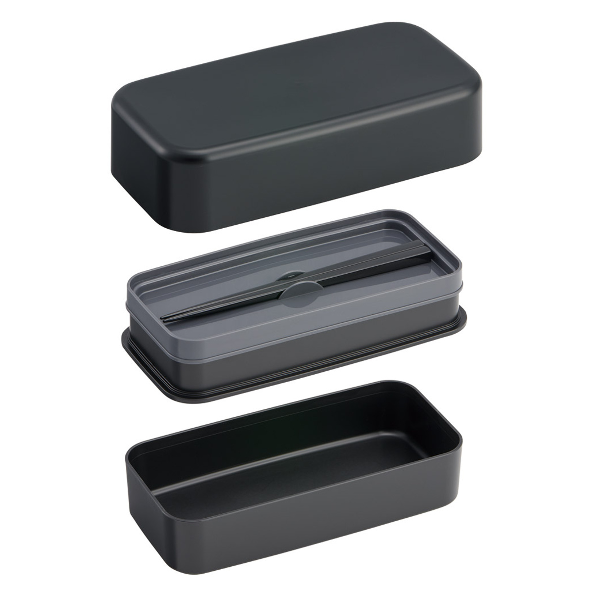 弁当箱 1000ml 箸付きランチボックス2段 ( ランチボックス 食洗機対応 レンジ対応 二段 箸 付き 2段 日本製 仕切り付き 入れ子式 ランチベルト 食洗機OK レンジOK お弁当 弁当 二段弁当 ) 【アッシュブラック】 アッシュブラック