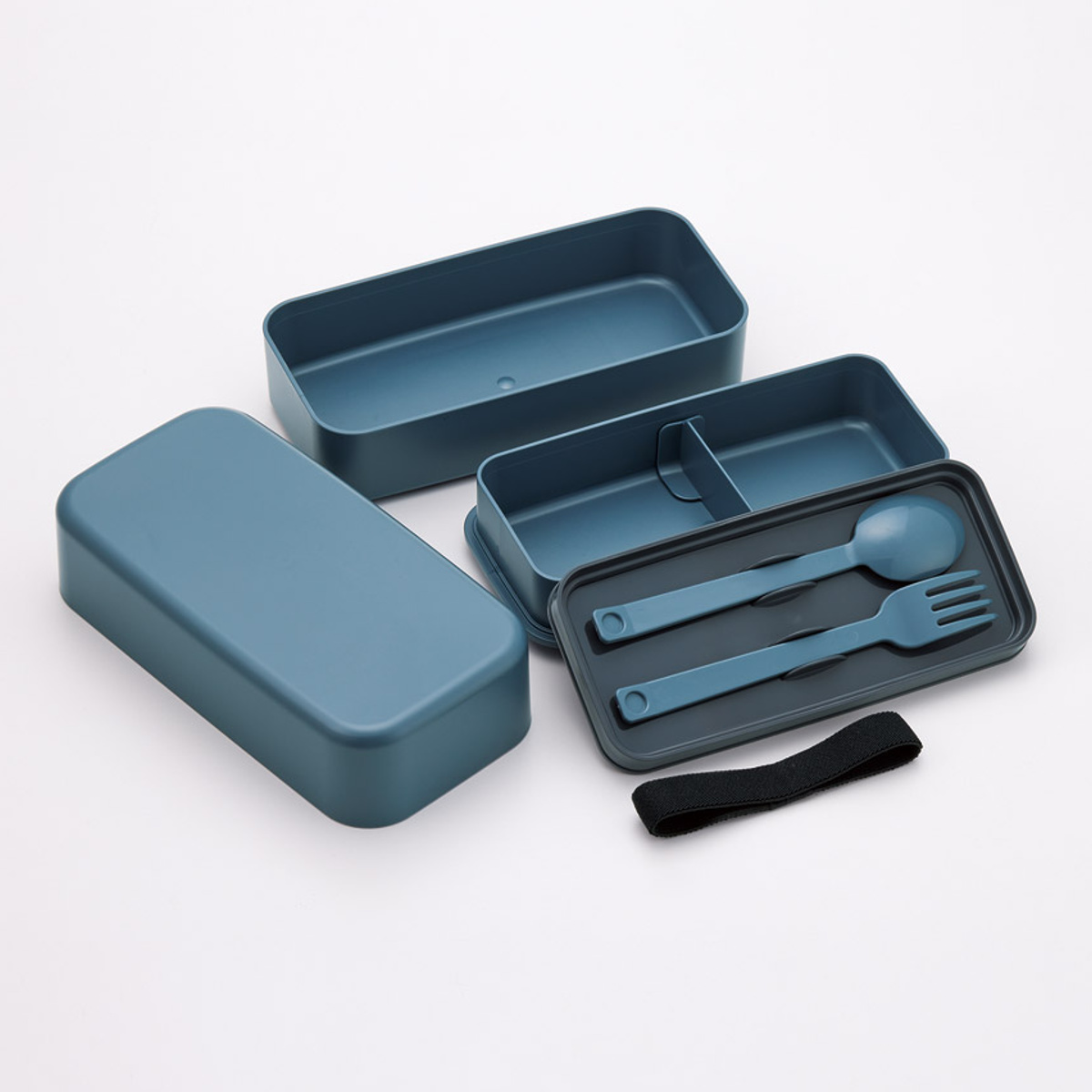 弁当箱 1000ml カトラリー付ランチボックス アッシュブラック ( ランチボックス 食洗機対応 レンジ対応 二段 カトラリー 付き 2段 日本製 仕切り付き スプーン フォーク 食洗機OK レンジOK お弁当 弁当 二段弁当 ) 【アッシュブルー】 アッシュブルー