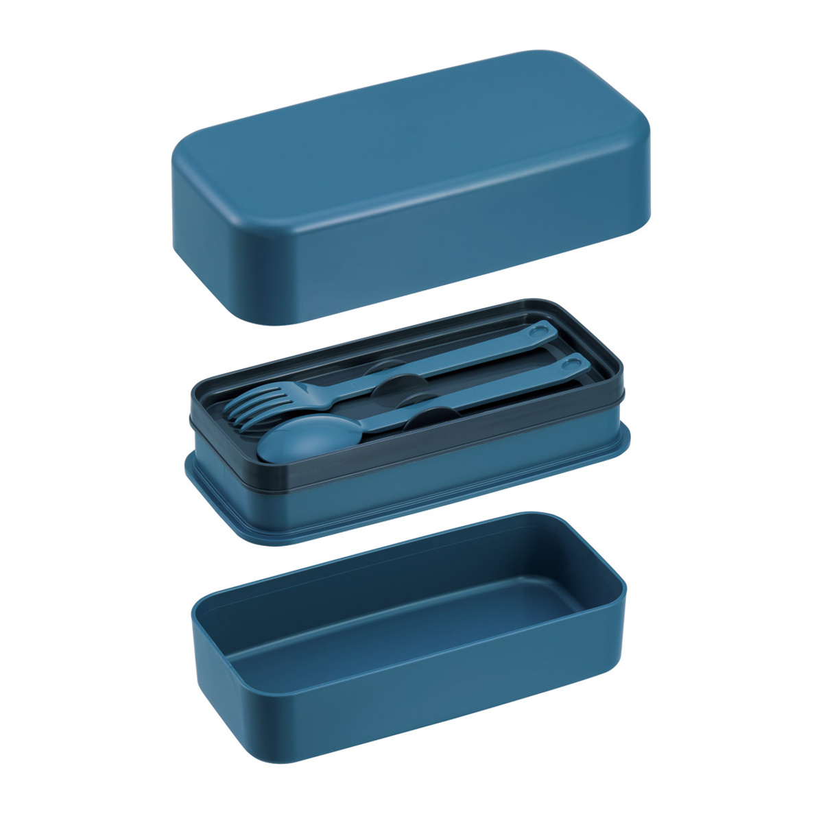 弁当箱 1000ml カトラリー付ランチボックス アッシュブラック ( ランチボックス 食洗機対応 レンジ対応 二段 カトラリー 付き 2段 日本製 仕切り付き スプーン フォーク 食洗機OK レンジOK お弁当 弁当 二段弁当 ) 【アッシュブルー】 アッシュブルー