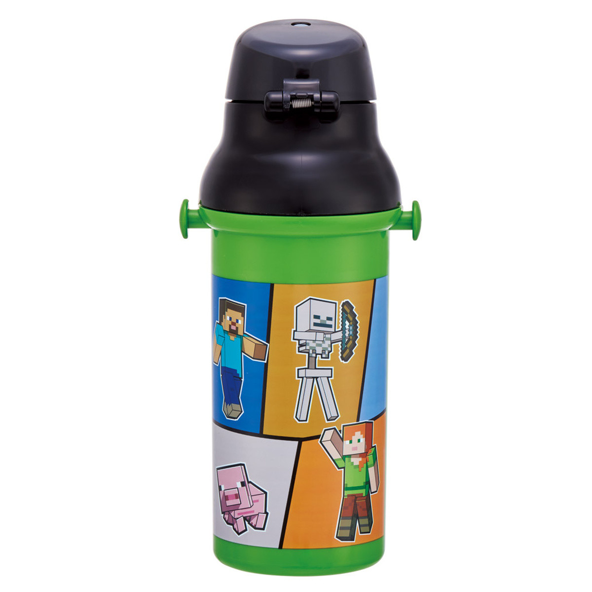 水筒 480ml 抗菌直飲プラボトル マインクラフト25 ( マインクラフト 子供用 抗菌 プラスチック製 ダイレクトボトル 直飲み ワンタッチ 日本製 抗菌加工 AG 銀 ショルダーベルト付き 広口 軽量 ボトル ワンプッシュ )