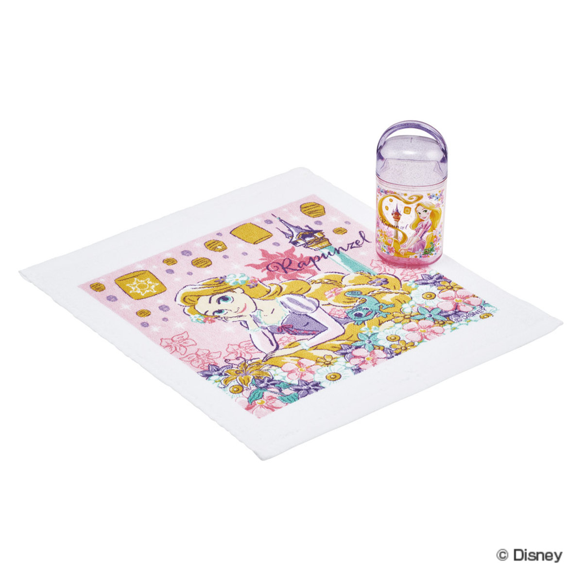 抗菌ケース付おしぼり ラプンツェル25 ( ラプンツェル お手拭き タオル ハンカチ 手拭き ハンドタオル 抗菌 おしぼりタオル おてふき おしぼりケース ケース付 子供 キッズ 給食 AG 銀 )