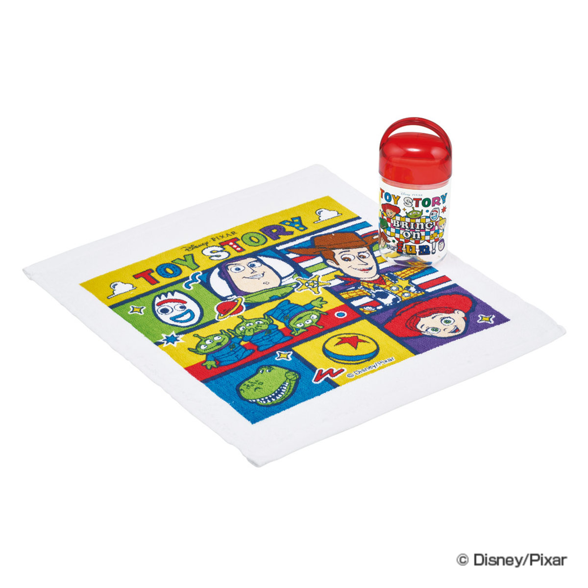 抗菌ケース付おしぼり トイ・ストーリー25 ( トイ・ストーリー お手拭き タオル ハンカチ 手拭き ハンドタオル 抗菌 おしぼりタオル おてふき おしぼりケース ケース付 子供 キッズ 給食 AG 銀 )