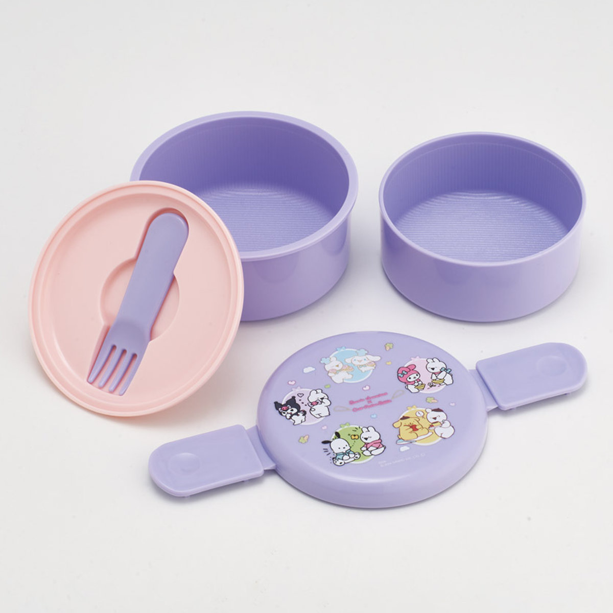 弁当箱 2段 500ml 抗菌丸型ランチBOX2段 サンリオキャラクターズXすこぶるウサギ ( サンリオ 食洗機対応 抗菌 丸型 ランチボックス レンジ対応 二段 日本製 レンジOK 食洗機OK お弁当 弁当 フォーク付き 銀 AG 抗菌加工 )