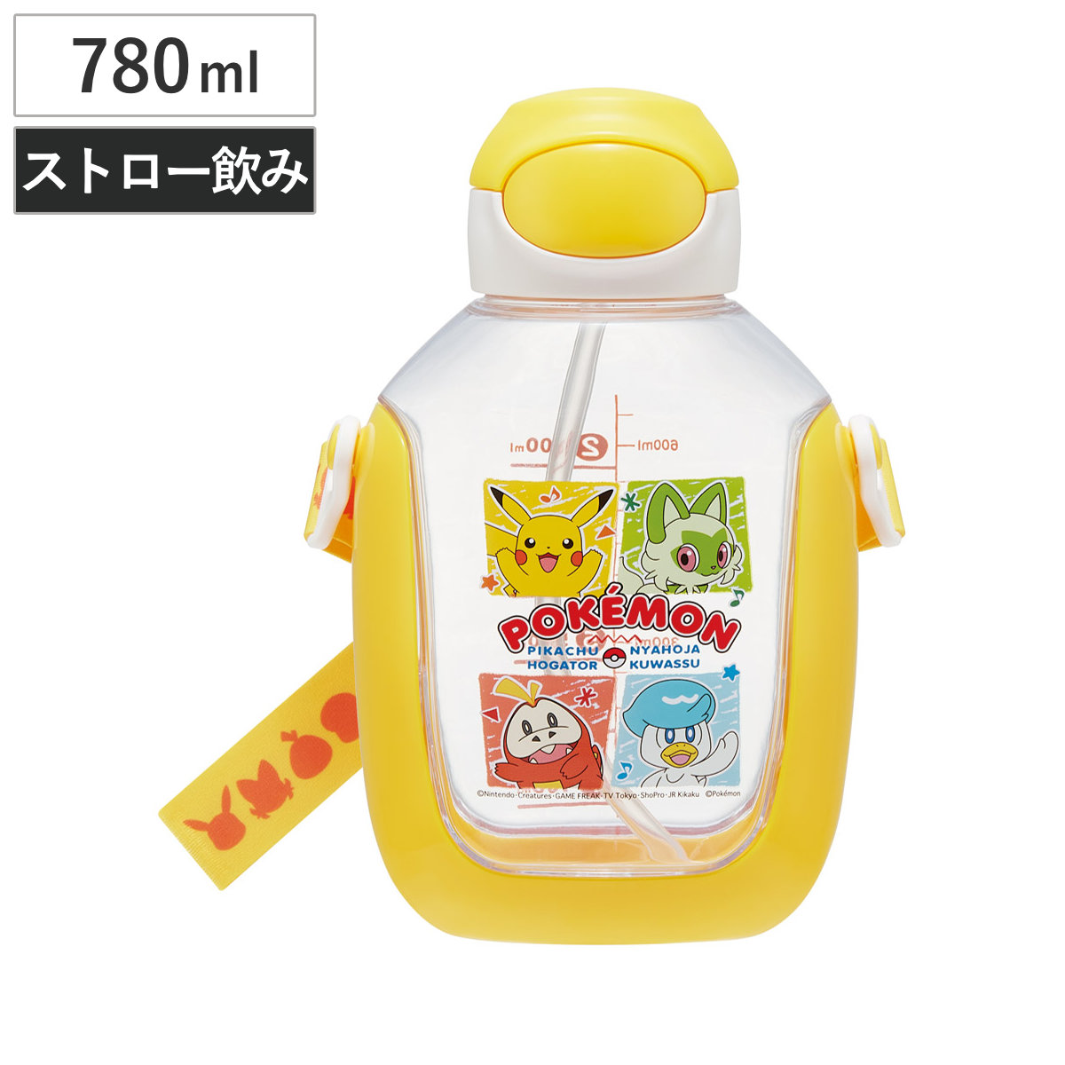 水筒 780ml ワンプッシュストローボトル ポケットモンスター （ ワンプッシュ ストロー ボトル プラスチック ストロー付き 軽量 直飲み こども マイボトル クリアボトル 透明 クリア シリコン ワンタッチ キッズ ）