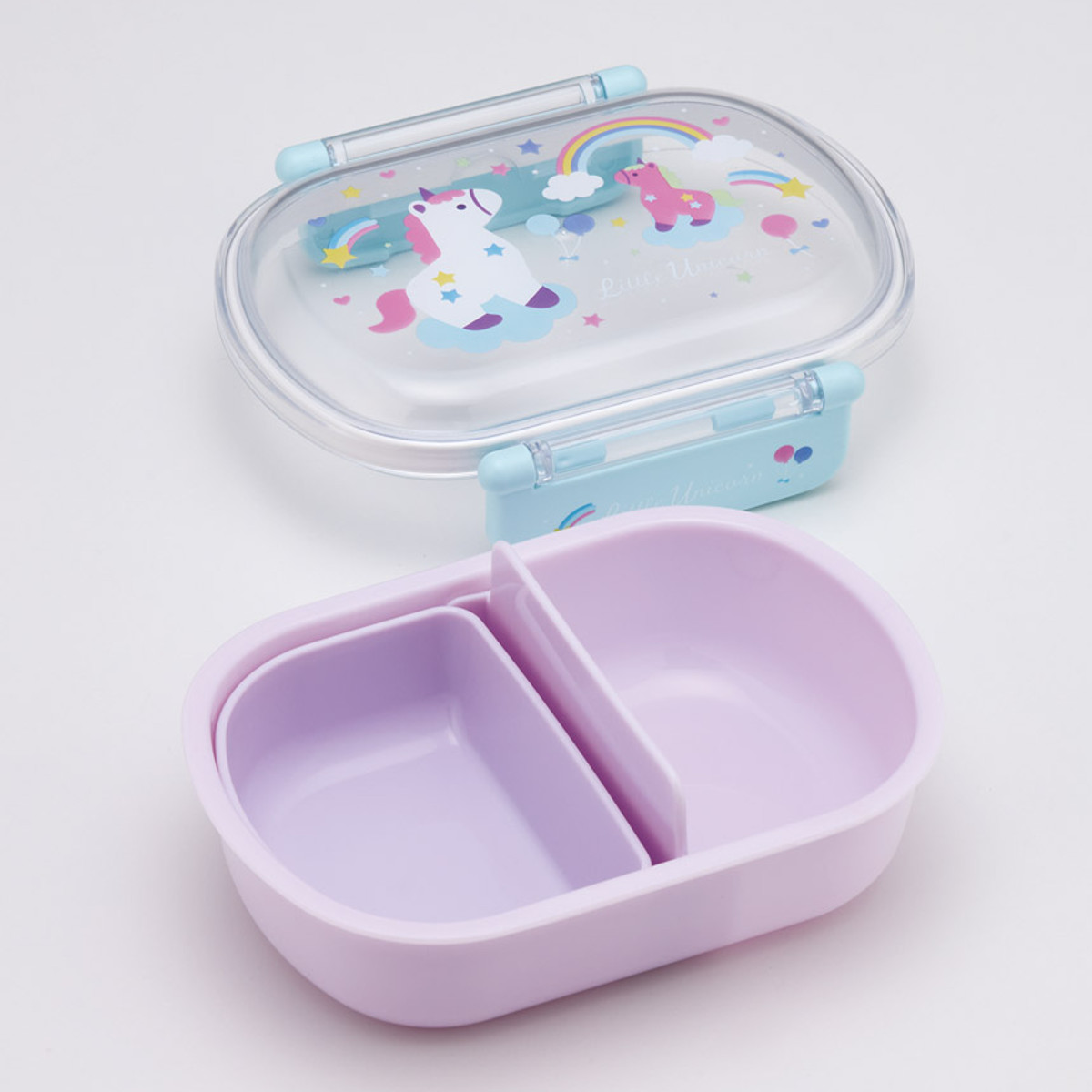 弁当箱 1段 360ml 抗菌ふわっとタイトランチ リトルユニコーン ( ユニコーン ランチボックス 食洗機対応 レンジ対応 抗菌 日本製 ドーム蓋 キッズ 子供 食洗機OK レンジOK お弁当 弁当 一段 2点ロック 銀 AG 抗菌加工 )