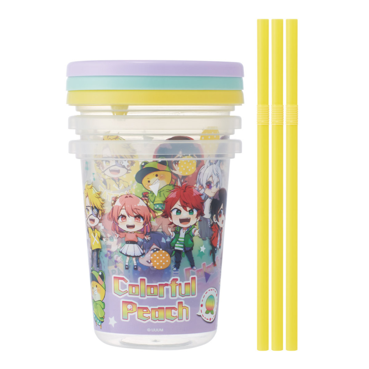 タンブラー 320ml ストロー付タンブラー カラフルピーチ25 3個セット ( フタ付き コップ カップ ストローコップ かわいい キャラクター 軽い 軽量 アウトドア パーティー 子ども キッズ )