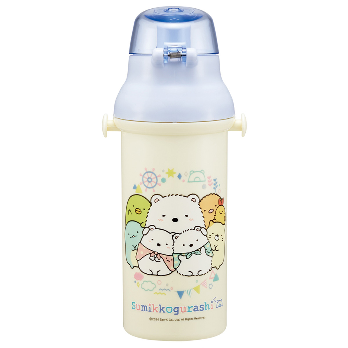 水筒 480ml 抗菌直飲プラボトル すみっコぐらししろくまふるさと ( すみっコぐらし 子供用 抗菌 プラスチック製 ダイレクトボトル 直飲み ワンタッチ 日本製 抗菌加工 AG 銀 ショルダーベルト付き 広口 軽量 ボトル ワンプッシュ )