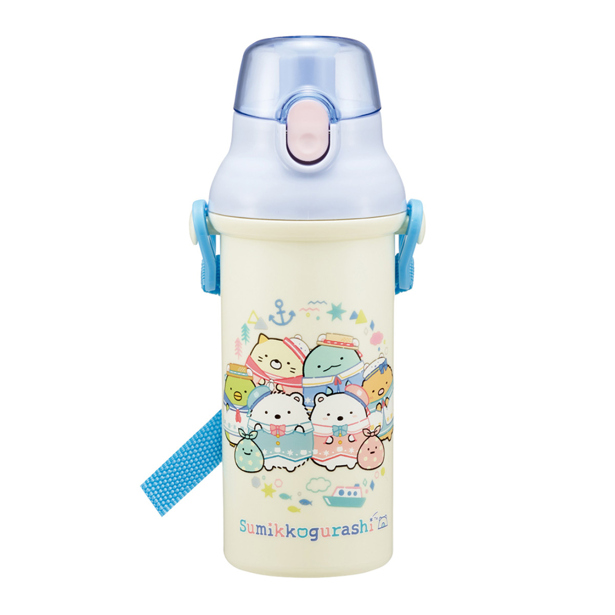 水筒 480ml 抗菌直飲プラボトル すみっコぐらししろくまふるさと ( すみっコぐらし 子供用 抗菌 プラスチック製 ダイレクトボトル 直飲み ワンタッチ 日本製 抗菌加工 AG 銀 ショルダーベルト付き 広口 軽量 ボトル ワンプッシュ )