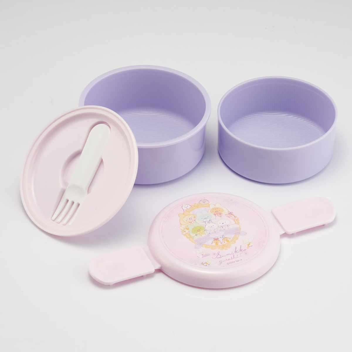 弁当箱 2段 500ml 抗菌丸型ランチBOX2段 すみっコぐらし おまじない ( 食洗機対応 抗菌 丸型 ランチボックス レンジ対応 二段 日本製 レンジOK 食洗機OK お弁当 弁当 フォーク付き 銀 AG 抗菌加工 )