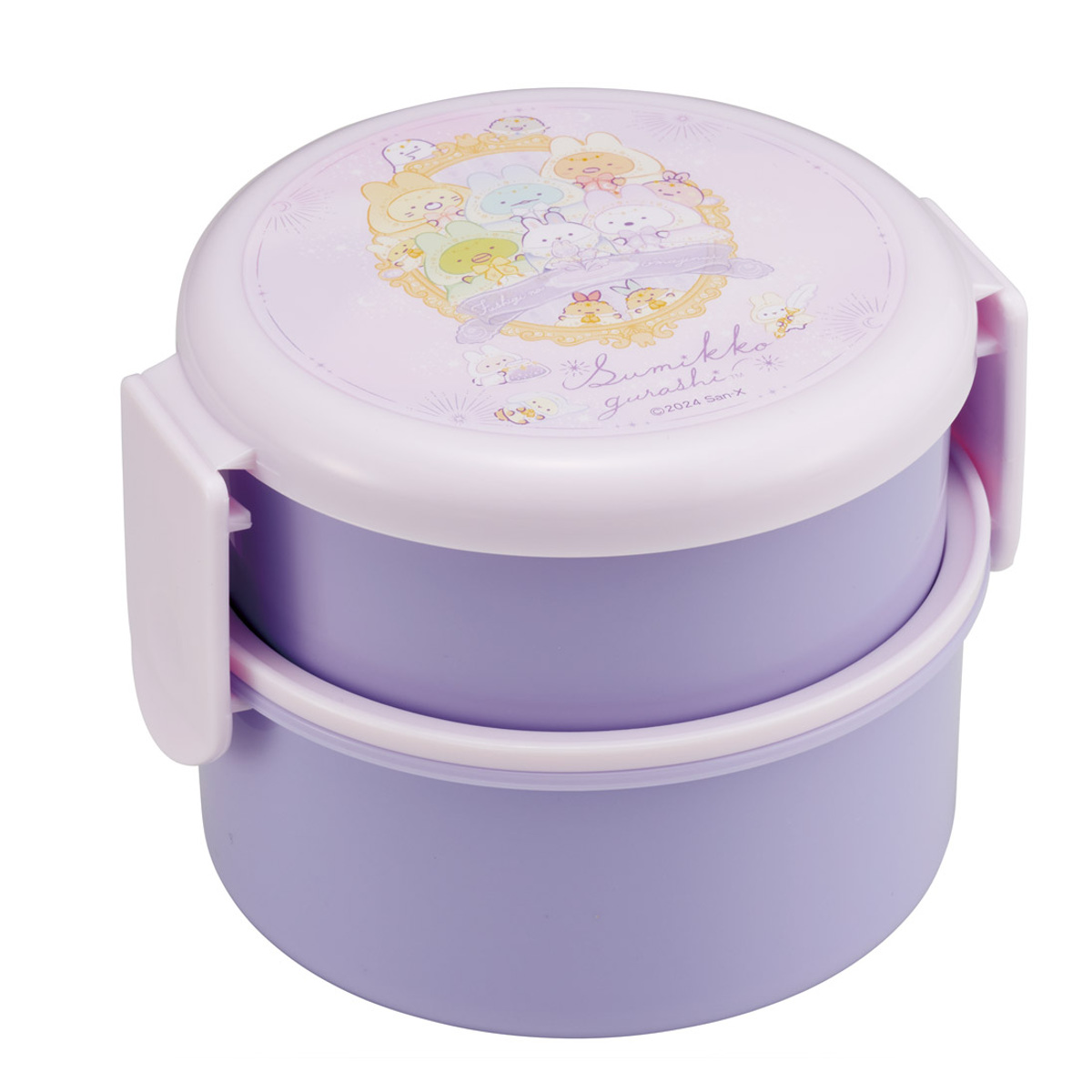 弁当箱 2段 500ml 抗菌丸型ランチBOX2段 すみっコぐらし おまじない ( 食洗機対応 抗菌 丸型 ランチボックス レンジ対応 二段 日本製 レンジOK 食洗機OK お弁当 弁当 フォーク付き 銀 AG 抗菌加工 )