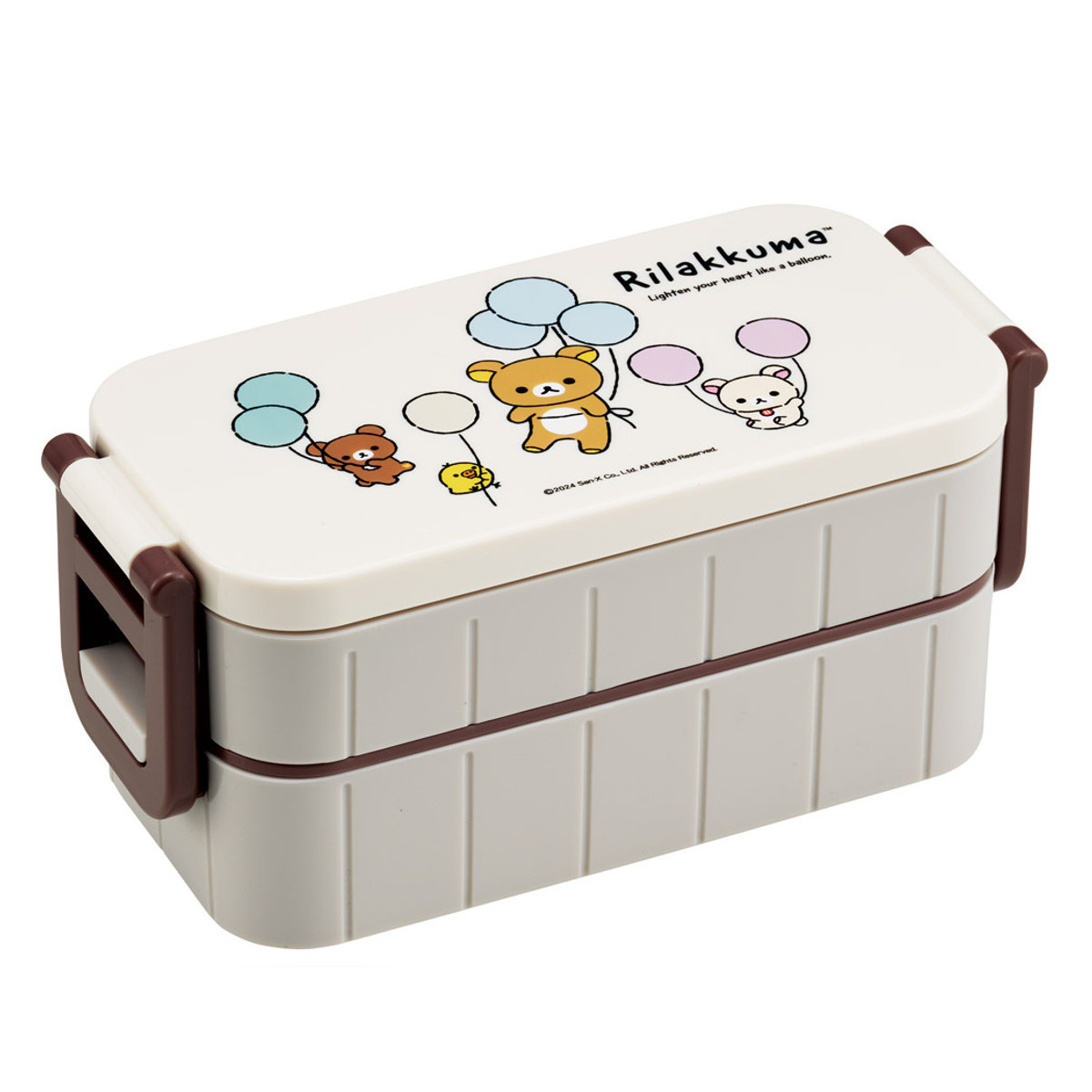 弁当箱 2段 600ml 抗菌タイトランチボックス リラックマ ふわっと風船 ( お弁当箱 抗菌 ランチボックス レンジ対応 お弁当 二段 日本製 おべんとう箱 弁当 仕切り付き お箸付き 抗菌加工 銀 AG 2点ロック )