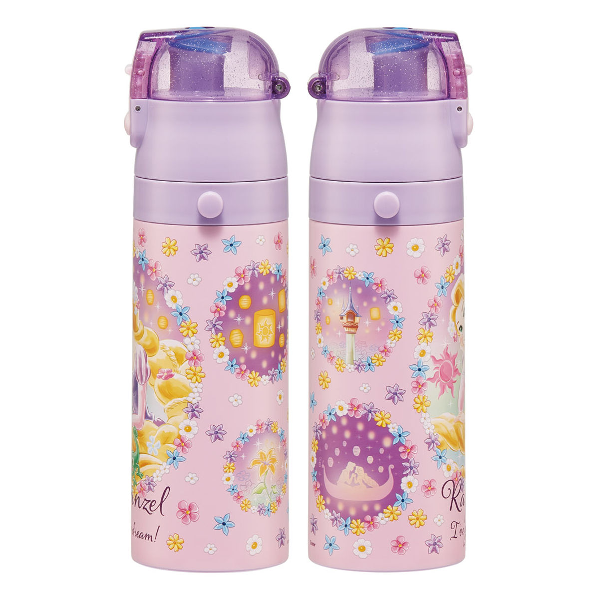 水筒 470ml 430ml 超軽量2WAYステンレスボトル ラプンツェル25 ( ラプンツェル 保冷 保温 直飲み コップ付き ワンプッシュ マグボトル コップ飲み 2way 子供用 すいとう ボトル キッズ ワンタッチ ステンレス 超軽量 軽量 )