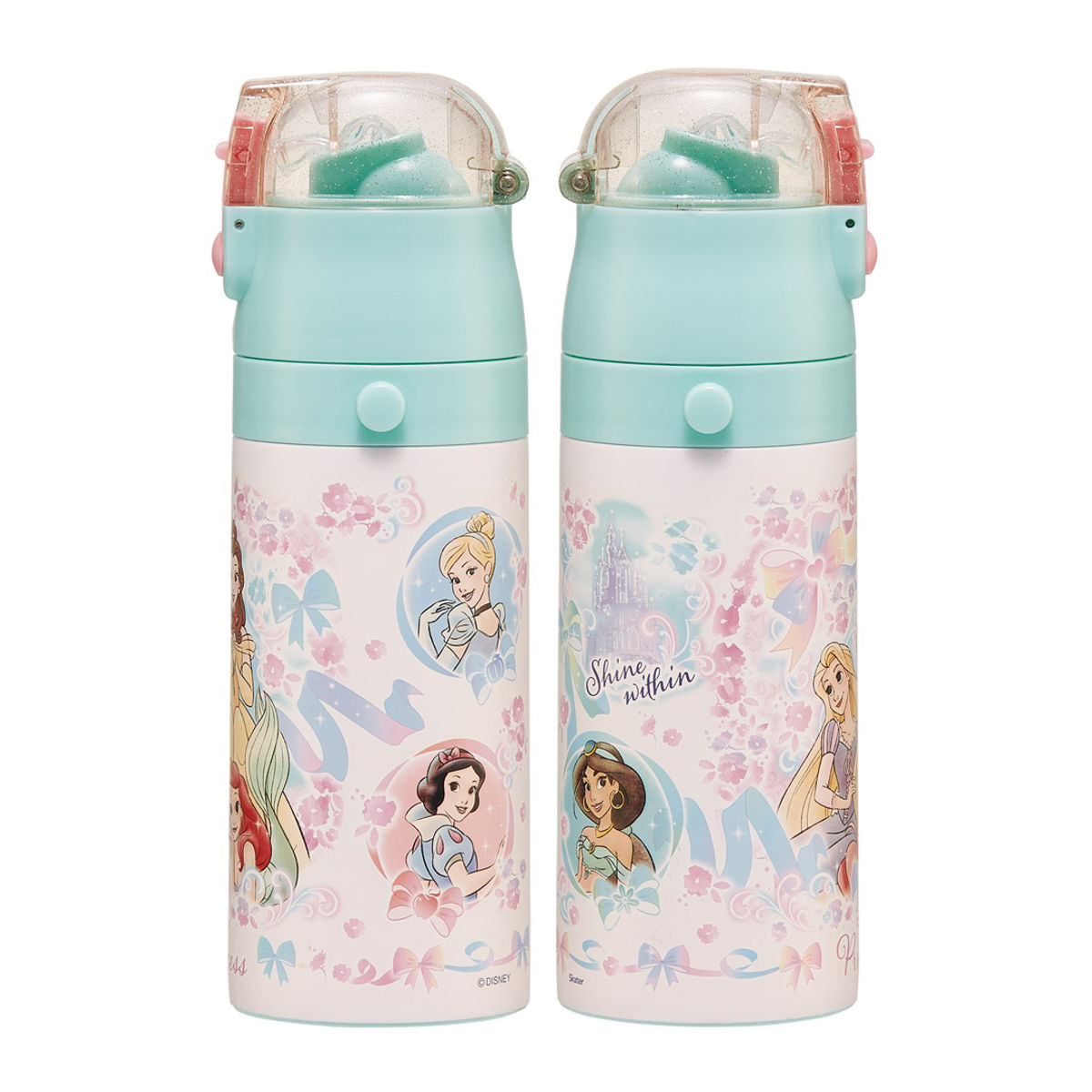 水筒 400ml 350ml 子供用2WAYボトル プリンセス25 ( ディズニープリンセス 保温 保冷 ワンタッチ コップ飲み ストローボトル 2way ステンレスボトル ワンプッシュ 軽量 子供 子供用水筒 幼稚園 保育園 肩紐付き キッズ ボトル )