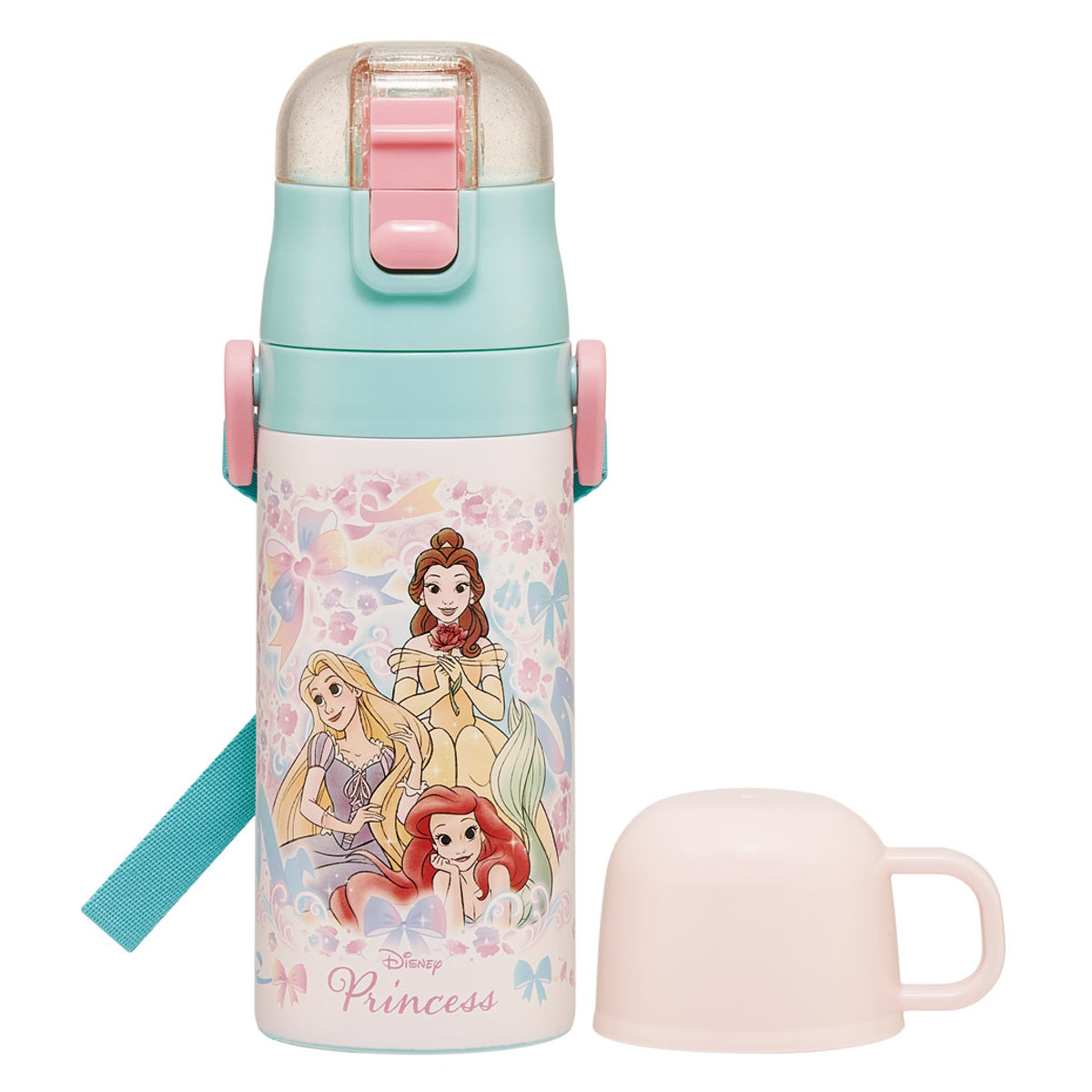 水筒 400ml 350ml 子供用2WAYボトル プリンセス25 ( ディズニープリンセス 保温 保冷 ワンタッチ コップ飲み ストローボトル 2way ステンレスボトル ワンプッシュ 軽量 子供 子供用水筒 幼稚園 保育園 肩紐付き キッズ ボトル )