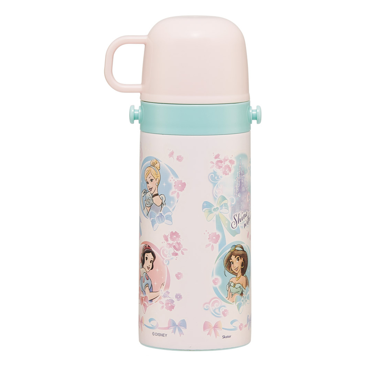 水筒 400ml 350ml 子供用2WAYボトル プリンセス25 ( ディズニープリンセス 保温 保冷 ワンタッチ コップ飲み ストローボトル 2way ステンレスボトル ワンプッシュ 軽量 子供 子供用水筒 幼稚園 保育園 肩紐付き キッズ ボトル )