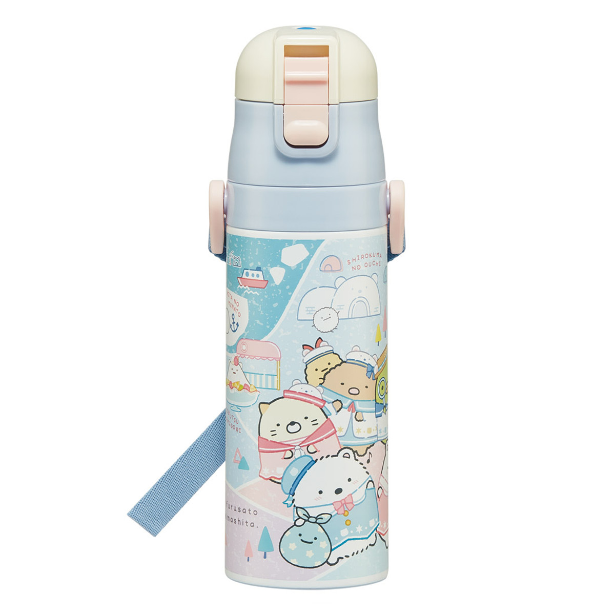 水筒 470ml 超軽量ダイレクトボトル すみっコぐらし しろくまふるさと ( 保冷 軽量 直飲み ワンタッチ ステンレスボトル 子供用水筒 子供 直のみ 軽い 超軽量 ワンプッシュ ダイレクトボトル ダイレクト ボトル ステンレス )