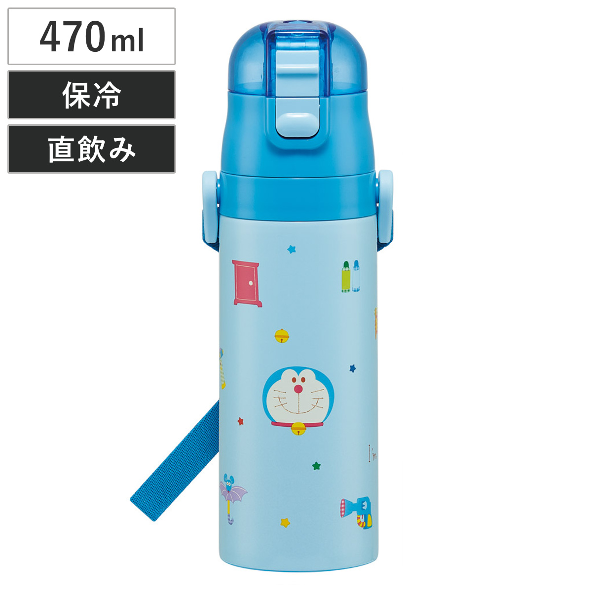 水筒 470ml 超軽量ダイレクトボトル ドラえもん ギンガム ( 保冷 軽量 直飲み ワンタッチ ステンレスボトル 子供用水筒 子供 直のみ 軽い 超軽量 ワンプッシュ ダイレクトボトル ダイレクト ボトル ステンレス )
