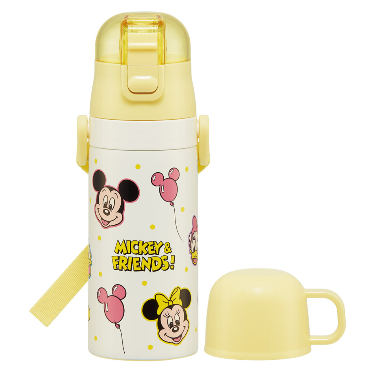 水筒 350ml 子供用2WAYボトル ミッキー&フレンズ風船 ( ディズニー 保温 保冷 ワンタッチ コップ飲み ストローボトル 2way ステンレスボトル ワンプッシュ 軽量 子供 子供用水筒 幼稚園 保育園 肩紐付き キッズ ボトル )