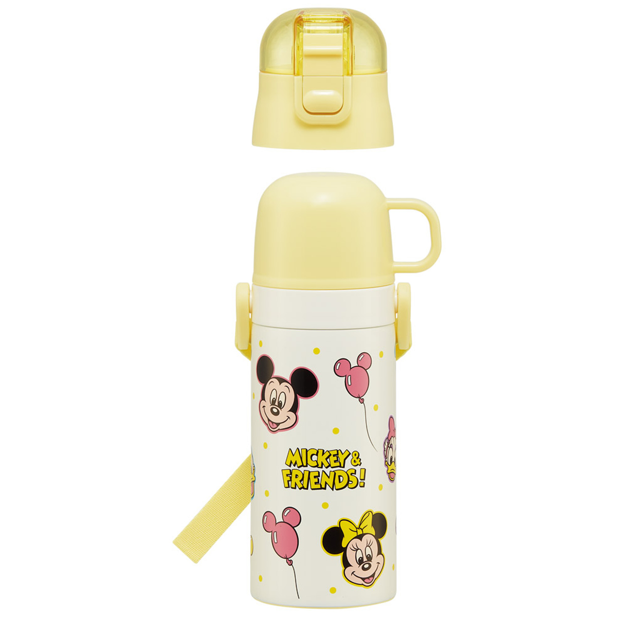 水筒 350ml 子供用2WAYボトル ミッキー&フレンズ風船 ( ディズニー 保温 保冷 ワンタッチ コップ飲み ストローボトル 2way ステンレスボトル ワンプッシュ 軽量 子供 子供用水筒 幼稚園 保育園 肩紐付き キッズ ボトル )