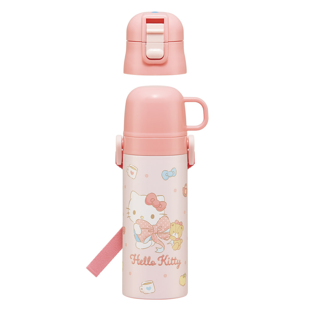 水筒 470ml 430ml 超軽量2WAYステンレスボトル キティビックリボン ( ハローキティ 保冷 保温 直飲み コップ付き ワンプッシュ マグボトル コップ飲み 2way 子供用 すいとう ボトル キッズ ワンタッチ ステンレス 超軽量 軽量 )