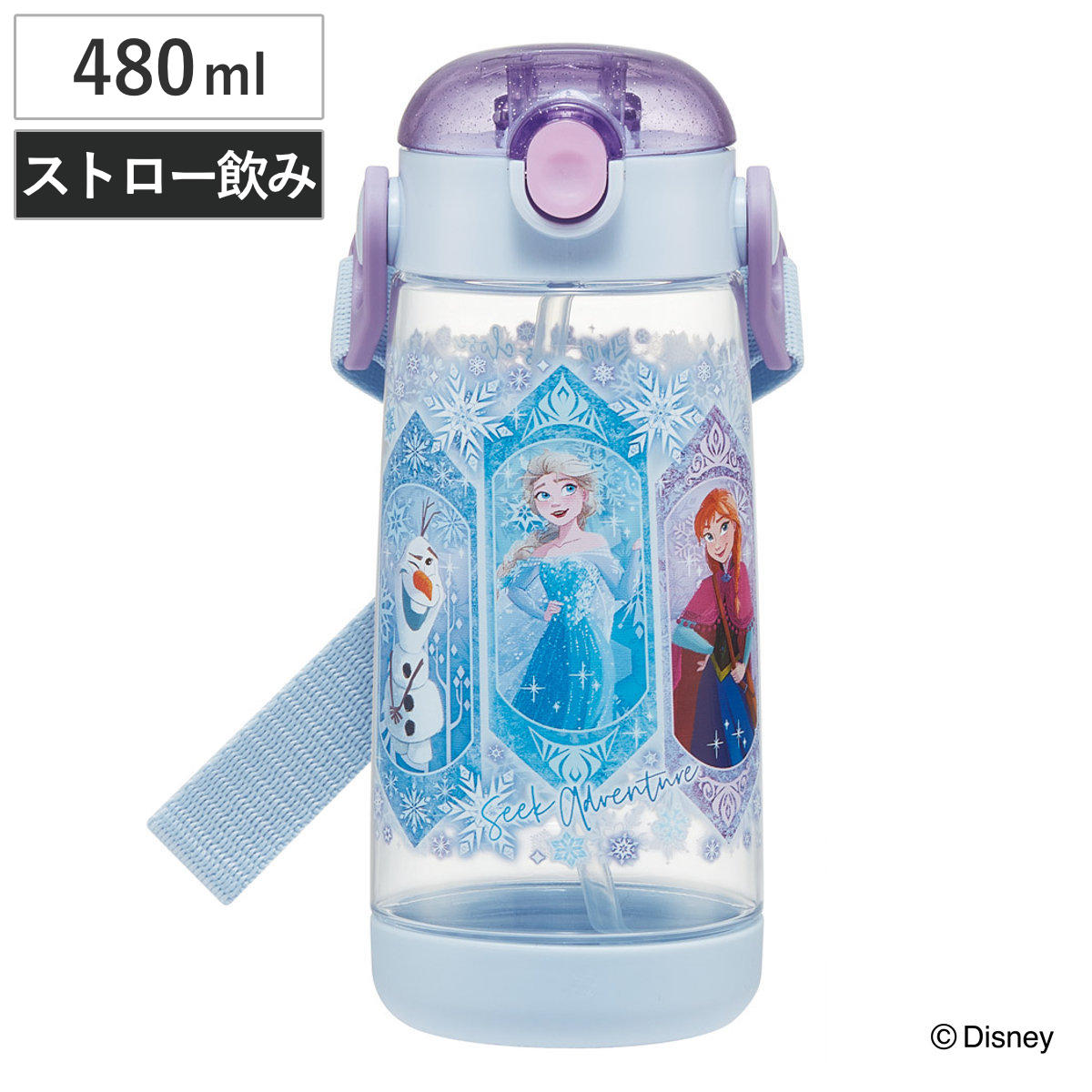 水筒 480ml ワンプッシュストローボトル アナと雪の女王25 ( アナと雪の女王 ワンプッシュ ストロー ボトル プラスチック ストロー付き 軽量 直飲み こども マイボトル クリアボトル 透明 クリア シリコン ワンタッチ キッズ )