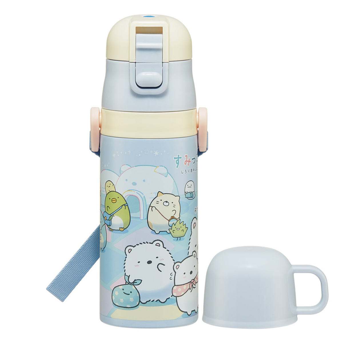 水筒 420ml 子供用2WAYボトル すみっコぐらし しろくまふるさと ( 保温 保冷 ワンタッチ 直飲み コップ飲み ダイレクトボトル ステンレスボトル 2way ワンプッシュ 軽量 子供 子供用水筒 幼稚園 保育園 肩紐付き キッズ ボトル )