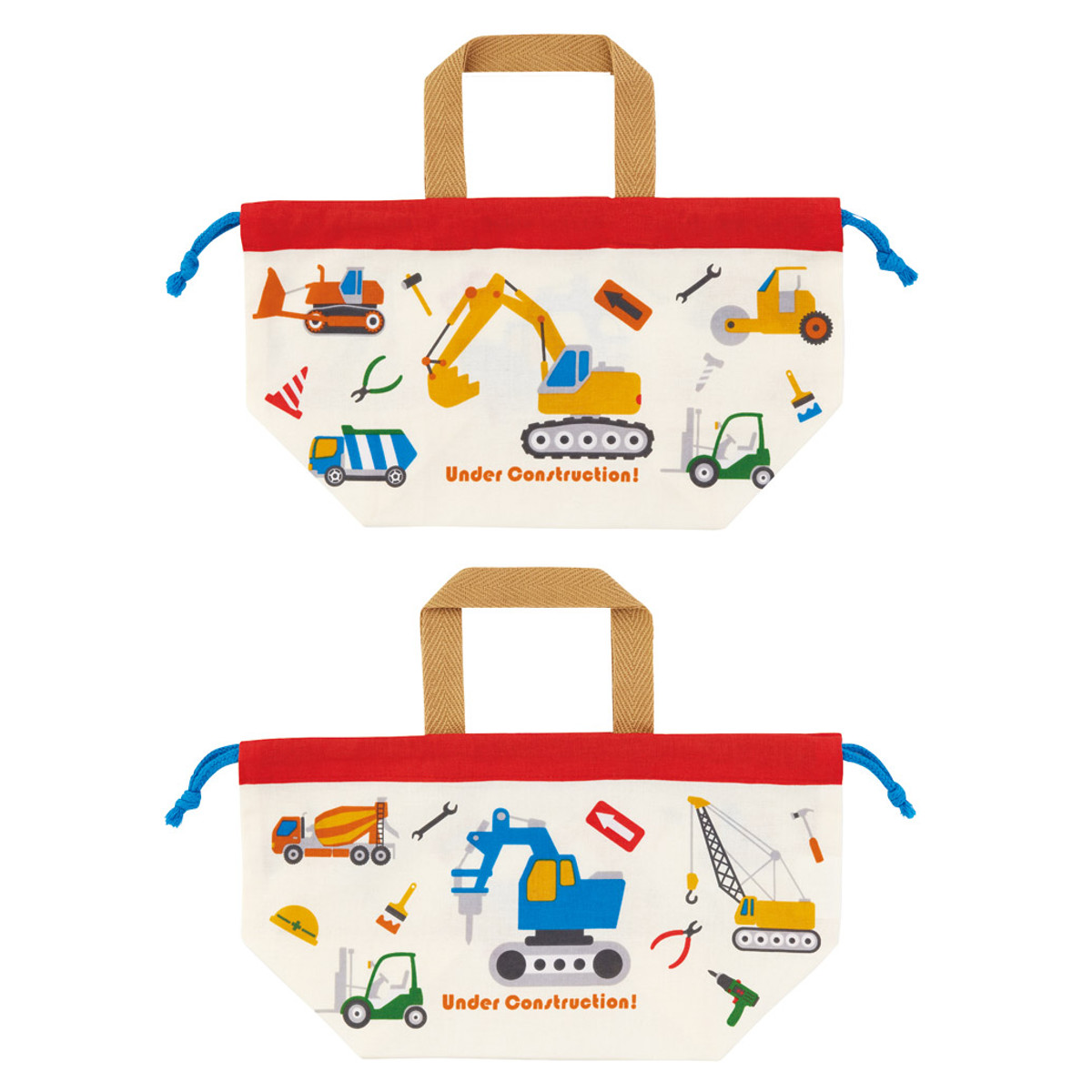 お弁当袋 ランチ巾着 2枚セット はたらくクルマ ( 弁当袋 給食袋 巾着袋 ランチバッグ 子供 お弁当箱 日本製 弁当箱 弁当 給食 袋 弁当巾着 マチ 小物入れ 幼稚園 保育園 キッズ )