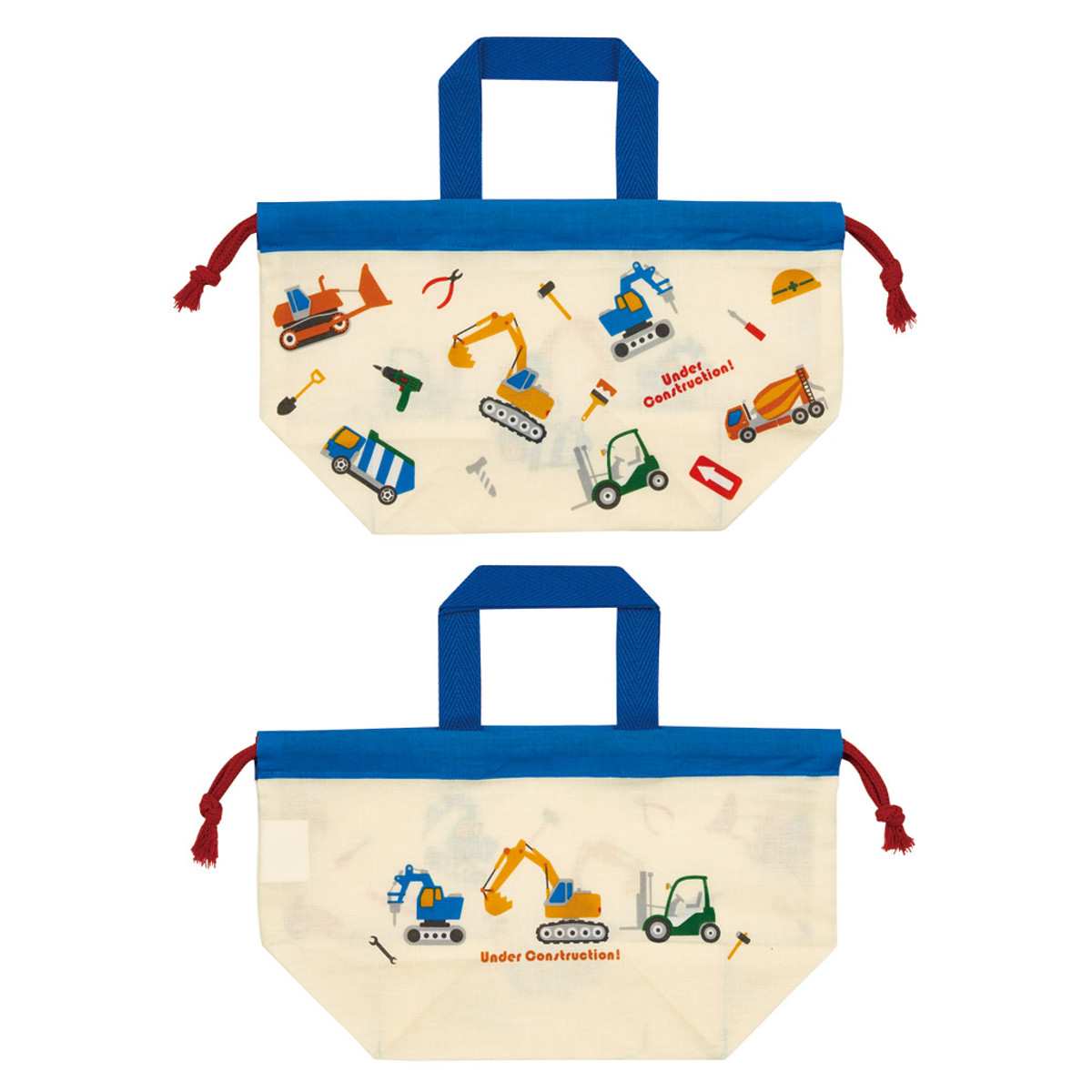 お弁当袋 ランチ巾着 2枚セット はたらくクルマ ( 弁当袋 給食袋 巾着袋 ランチバッグ 子供 お弁当箱 日本製 弁当箱 弁当 給食 袋 弁当巾着 マチ 小物入れ 幼稚園 保育園 キッズ )