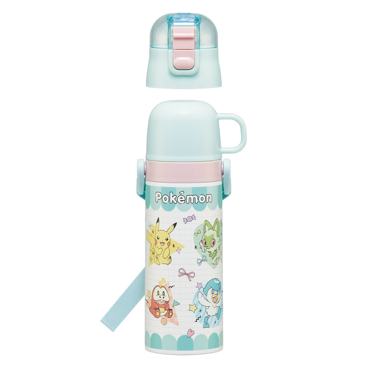 水筒 470ml 430ml 超軽量2WAYステンレスボトル ポケモンポッピング ( 保冷 保温 直飲み コップ付き ワンプッシュ マグボトル コップ飲み 2way 子供用 すいとう ボトル キッズ ワンタッチ ステンレス 超軽量 軽量 )