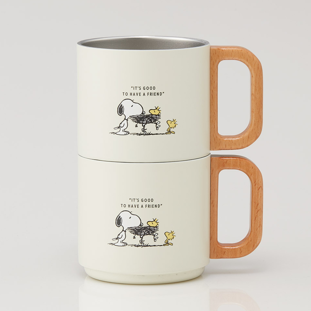 マグカップ 350ml スタッキングステンマグ くまのプーさん スヌーピー ( ステンレス 天然木 プーさん ディズニー キャラクター かわいい マグ 保温 保冷 スタッキング 積み重ね カップ コップ キャラ 木製ハンドル コーヒー ) 【スヌーピー】 スヌーピー
