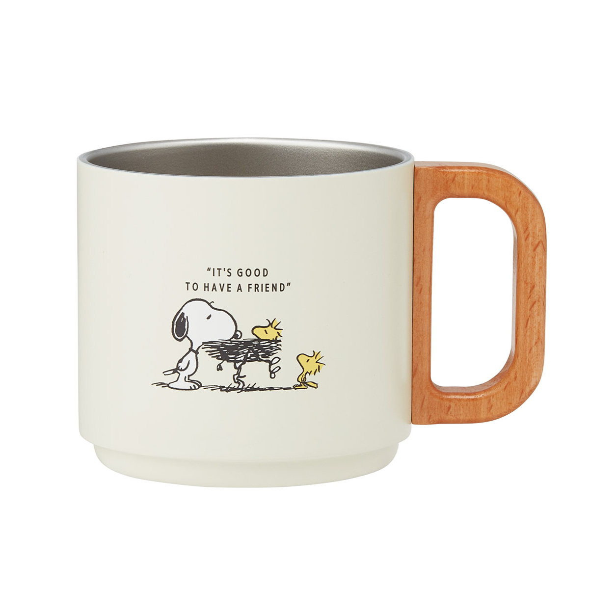 マグカップ 350ml スタッキングステンマグ くまのプーさん スヌーピー ( ステンレス 天然木 プーさん ディズニー キャラクター かわいい マグ 保温 保冷 スタッキング 積み重ね カップ コップ キャラ 木製ハンドル コーヒー ) 【スヌーピー】 スヌーピー