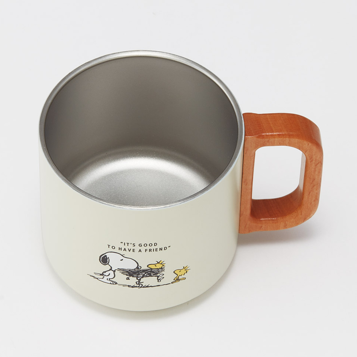マグカップ 350ml スタッキングステンマグ くまのプーさん スヌーピー ( ステンレス 天然木 プーさん ディズニー キャラクター かわいい マグ 保温 保冷 スタッキング 積み重ね カップ コップ キャラ 木製ハンドル コーヒー ) 【スヌーピー】 スヌーピー