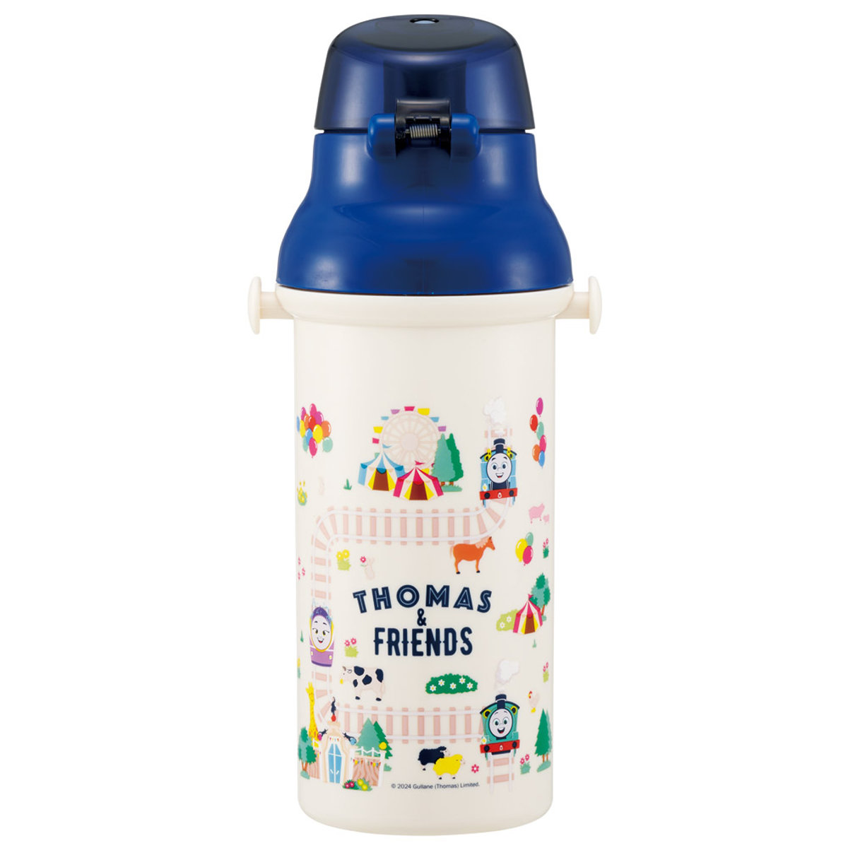 水筒 480ml 抗菌直飲プラボトル トーマス ( 子供用 抗菌 プラスチック製 ダイレクトボトル 直飲み ワンタッチ 日本製 抗菌加工 AG 銀 ショルダーベルト付き 広口 軽量 ボトル ワンプッシュ )