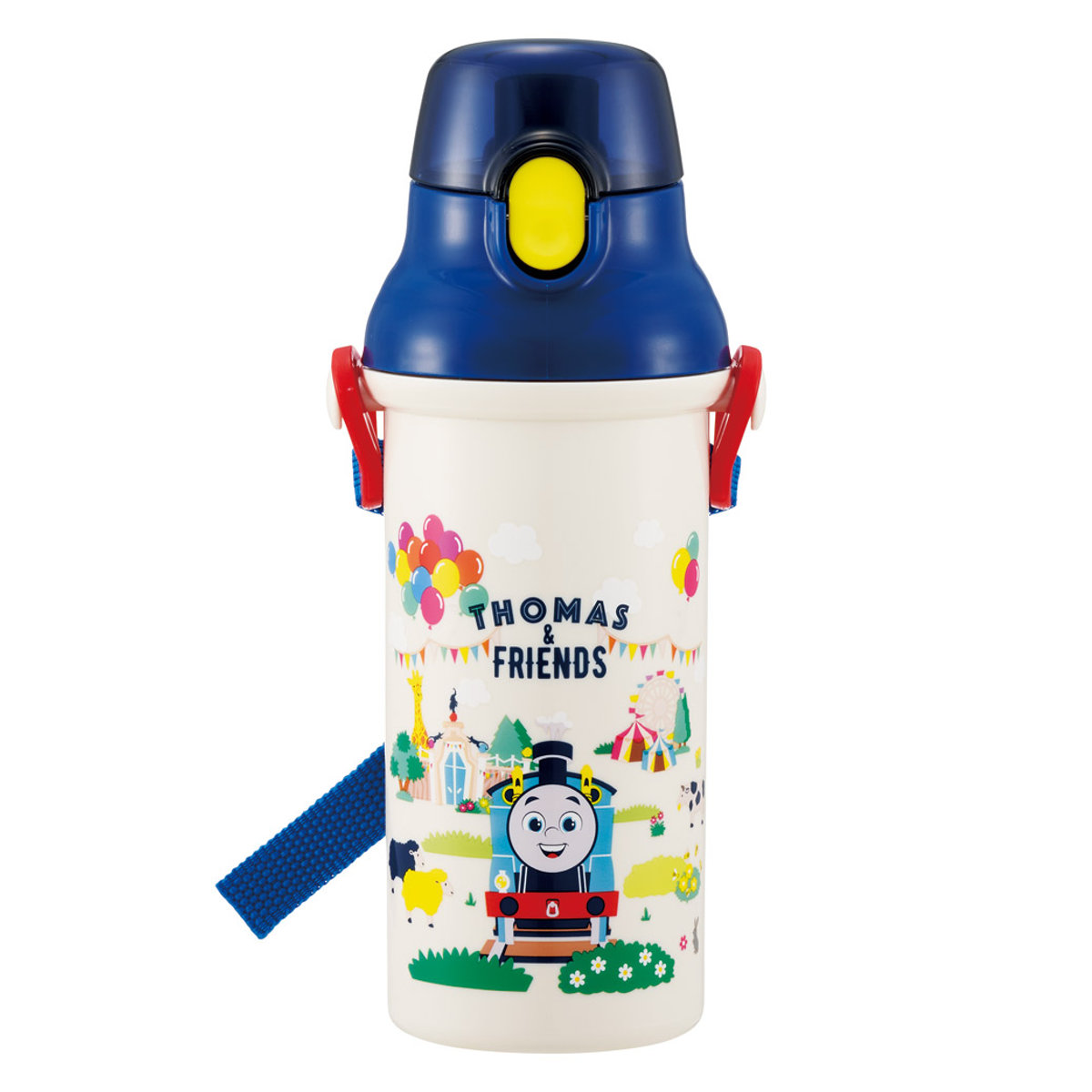 水筒 480ml 抗菌直飲プラボトル トーマス ( 子供用 抗菌 プラスチック製 ダイレクトボトル 直飲み ワンタッチ 日本製 抗菌加工 AG 銀 ショルダーベルト付き 広口 軽量 ボトル ワンプッシュ )