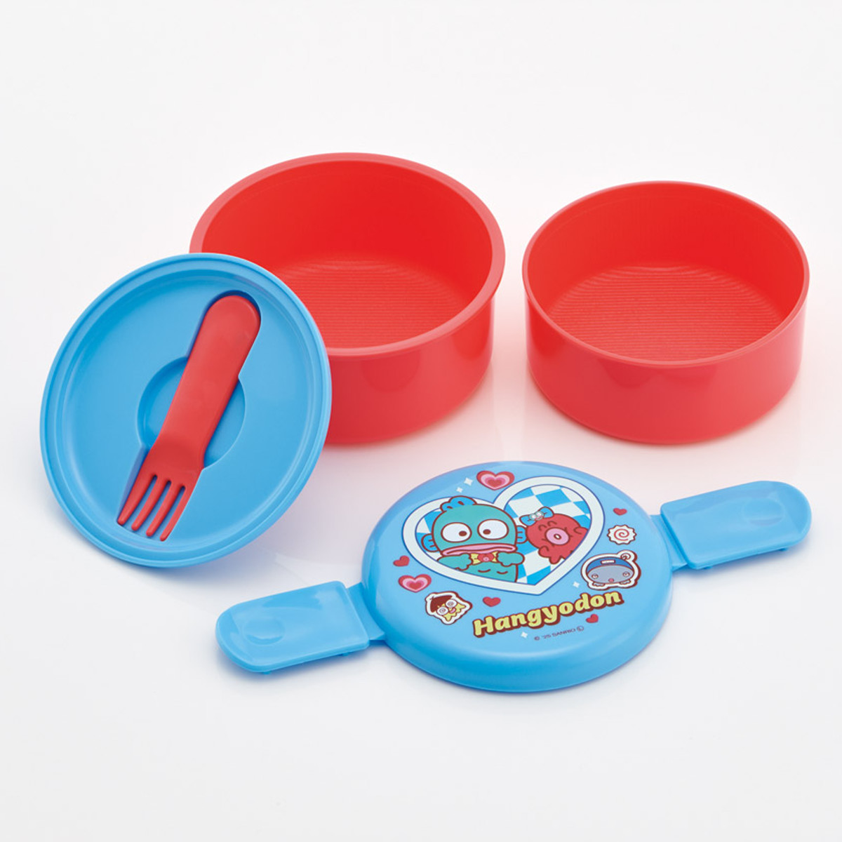 弁当箱 500ml 抗菌丸型ランチBOX2段 HGパーティー ( はんぎょどん 食洗機対応 抗菌 丸型 ランチボックス レンジ対応 二段 日本製 レンジOK 食洗機OK お弁当 弁当 フォーク付き 銀 AG 抗菌加工 )