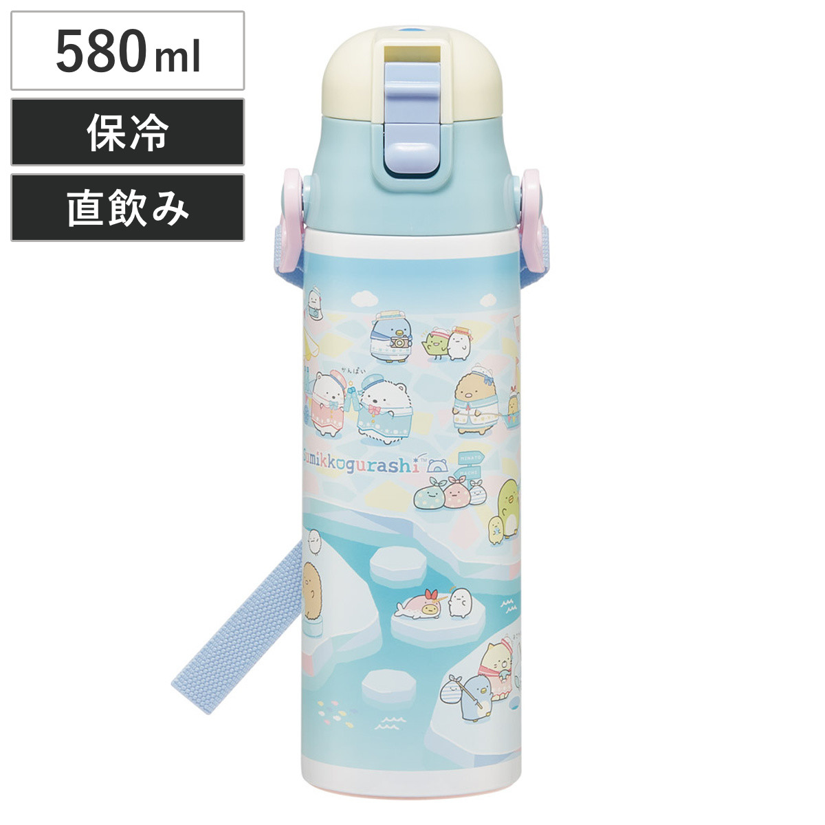 水筒 580ml 超軽量ダイレクトボトル すみっコぐらししろくまふるさと ( すみっコぐらし 保冷 軽量 直飲み ワンタッチ ステンレスボトル 子供用水筒 子供 直のみ 軽い 超軽量 ワンプッシュ ダイレクトボトル ダイレクト ボトル )