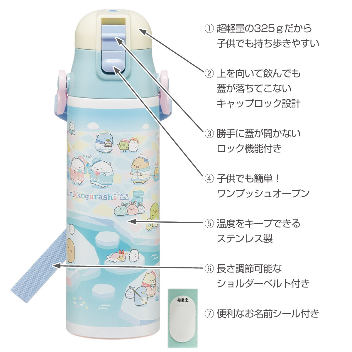 水筒 580ml 超軽量ダイレクトボトル すみっコぐらししろくまふるさと ( すみっコぐらし 保冷 軽量 直飲み ワンタッチ ステンレスボトル 子供用水筒 子供 直のみ 軽い 超軽量 ワンプッシュ ダイレクトボトル ダイレクト ボトル )
