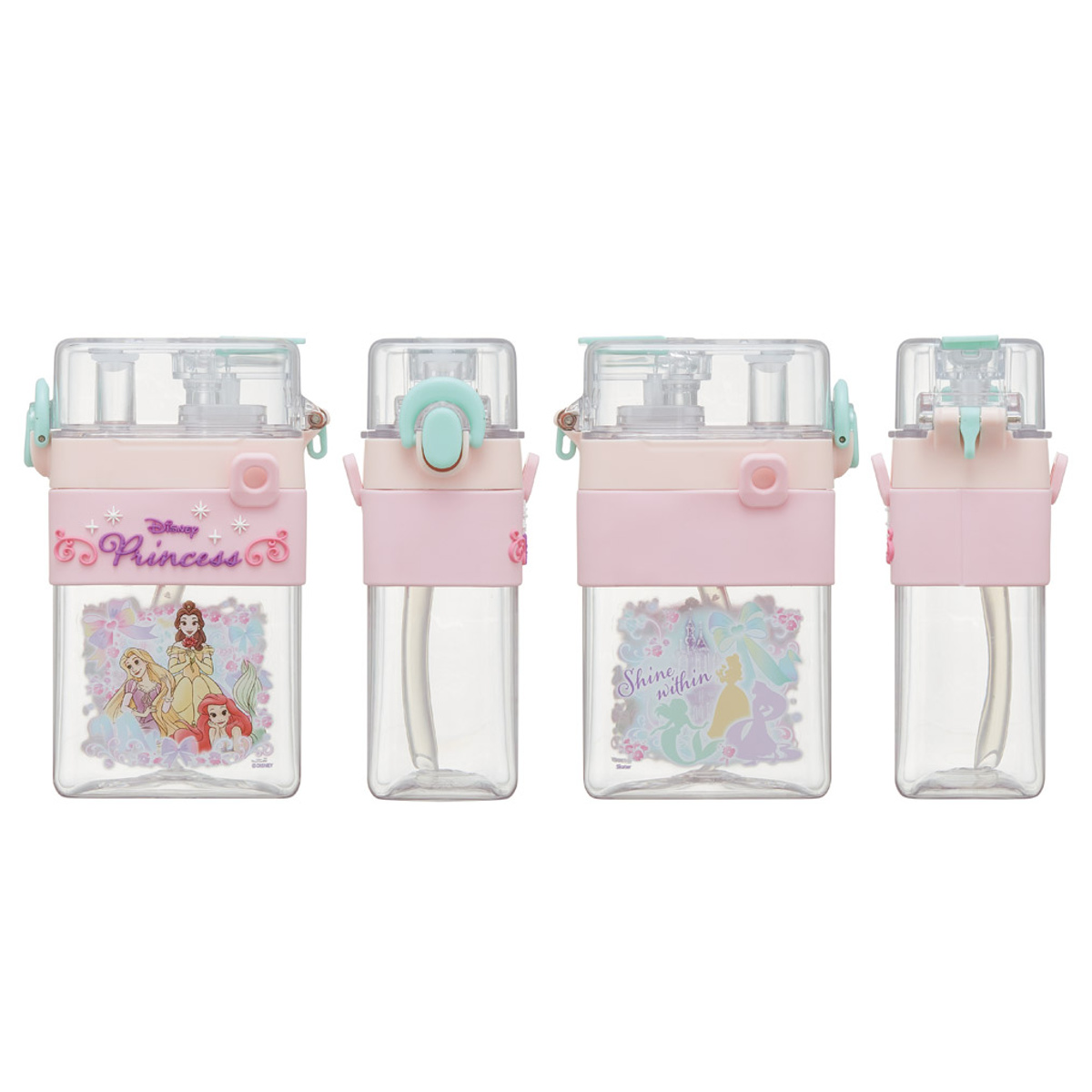 水筒 600ml スクエア2WAYボトル ディズニープリンセス ( 直飲み ストローボトル 2way ダイレクト プラスチック 直のみ すいとう ストロー ボトル 軽い キッズ 子供 クリア )