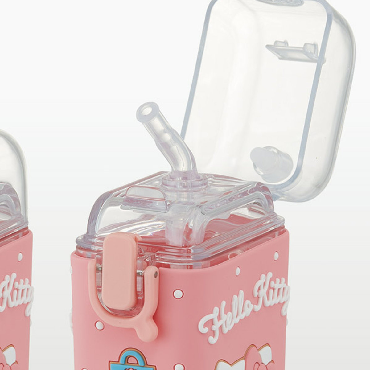 水筒 260ml スクエアストローボトルS キティビックリボン ( ハローキティ ストロー飲み ストローボトル ワンプッシュ プラスチック ストロー ボトル ストラップ付き すいとう 軽い キッズ 子供 クリア )