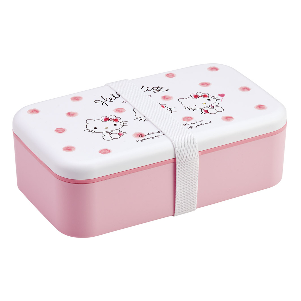 弁当箱 1L カトラリー付ランチBOX キティ 水彩コスメ ( ハローキティ ランチボックス 食洗機対応 レンジ対応 一段 カトラリー 付き 日本製 仕切り付き スプーン フォーク 食洗機OK レンジOK お弁当 弁当 一段弁当 )