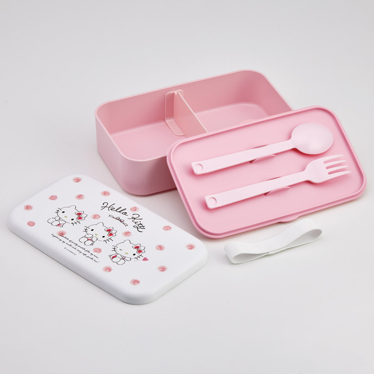 弁当箱 1L カトラリー付ランチBOX キティ 水彩コスメ ( ハローキティ ランチボックス 食洗機対応 レンジ対応 一段 カトラリー 付き 日本製 仕切り付き スプーン フォーク 食洗機OK レンジOK お弁当 弁当 一段弁当 )