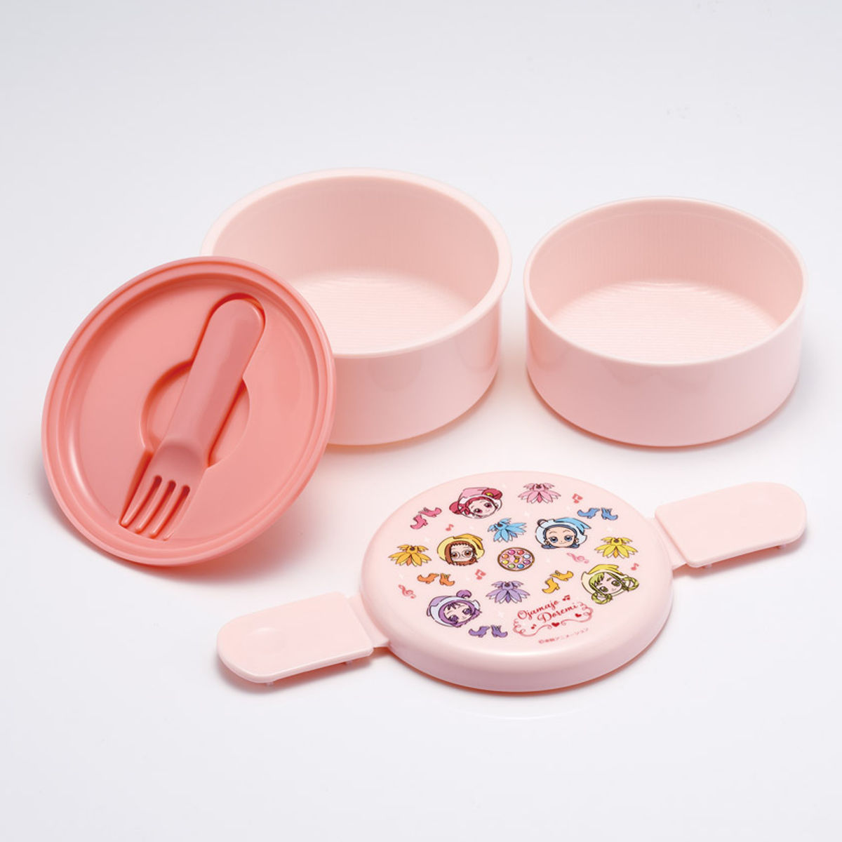 弁当箱 500ml 抗菌丸型ランチBOX2段 おジャ魔女どれみ ( 食洗機対応 抗菌 丸型 ランチボックス レンジ対応 二段 日本製 レンジOK 食洗機OK お弁当 弁当 フォーク付き 銀 AG 抗菌加工 )