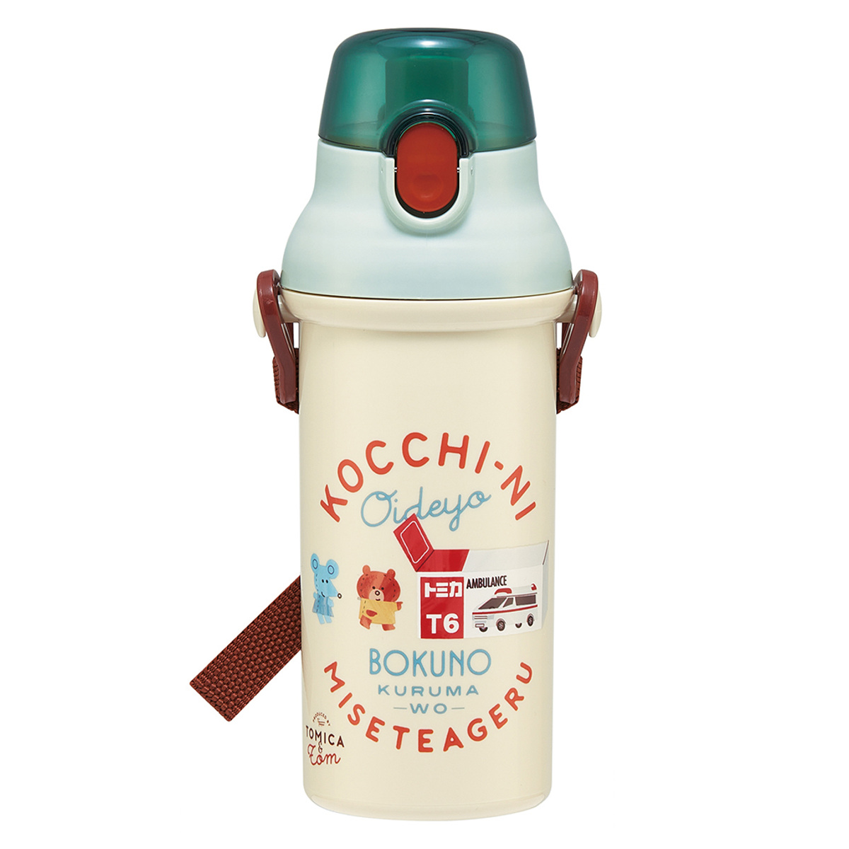 水筒 480ml 抗菌直飲プラボトル トミカとトム ( 子供用 抗菌 プラスチック製 ダイレクトボトル 直飲み ワンタッチ 日本製 抗菌加工 AG 銀 ショルダーベルト付き 広口 軽量 ボトル ワンプッシュ )