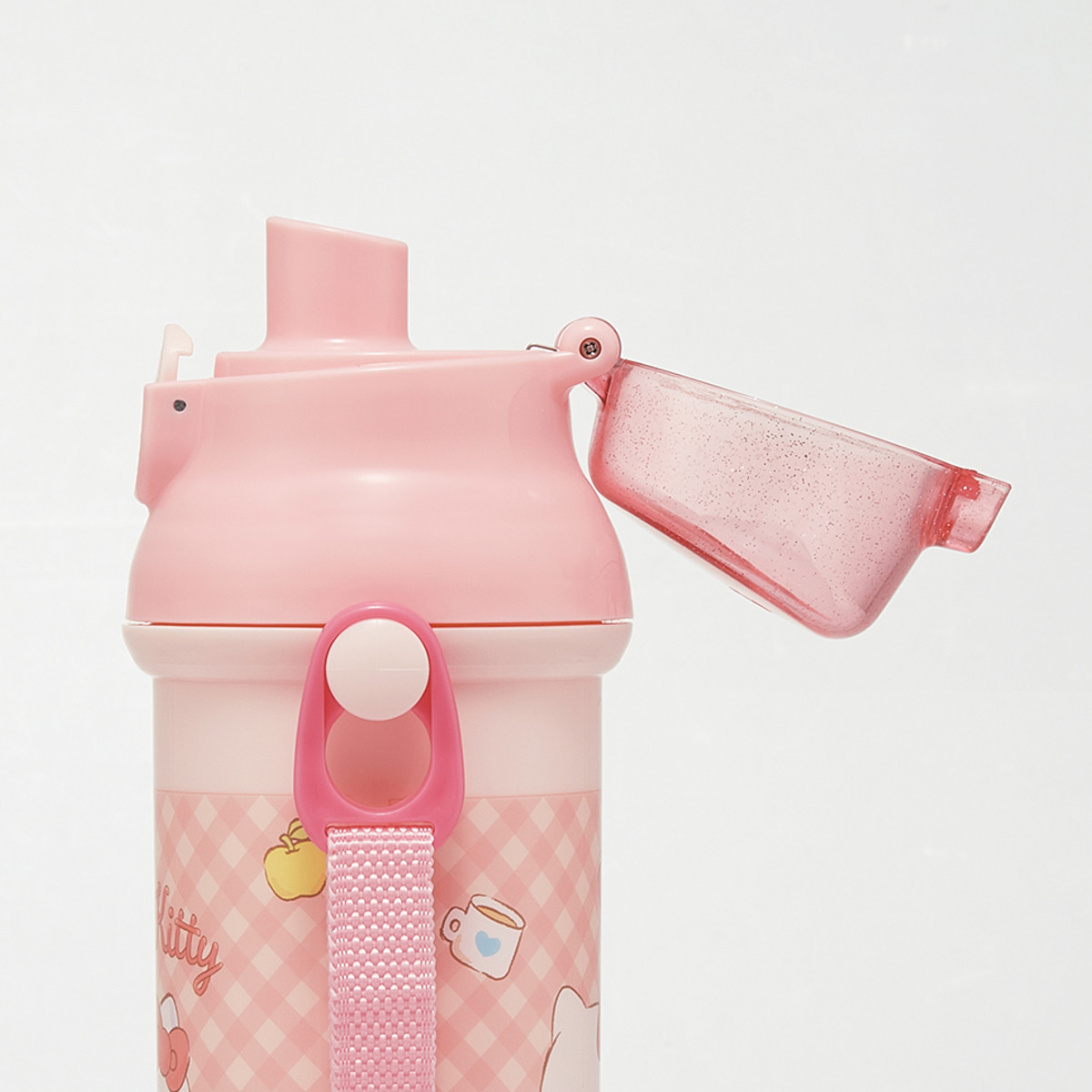 水筒 480ml 抗菌直飲プラボトル キティビックリボン ( ハローキティ 子供用 抗菌 プラスチック製 ダイレクトボトル 直飲み ワンタッチ 日本製 抗菌加工 AG 銀 ショルダーベルト付き 広口 軽量 ボトル ワンプッシュ )