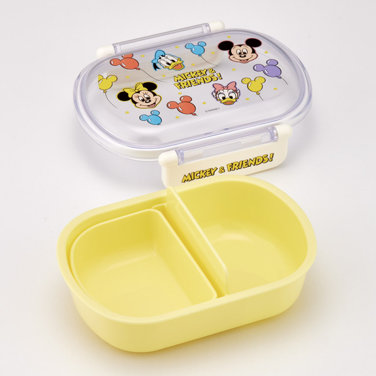 弁当箱 360ml 抗菌ふわっとタイトラン ミッキー&フレンズ風船 ( ディズニー ランチボックス 食洗機対応 レンジ対応 抗菌 日本製 ドーム蓋 キッズ 子供 食洗機OK レンジOK お弁当 弁当 一段 2点ロック 銀 AG 抗菌加工 )
